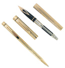 C1976 SHEAFFER TARGA 23K GOLD FLUTED FINE NIB FOUNTAIN PEN & BALLPOINT SET MINT OFFERED BY ANTIQUE DIGGER