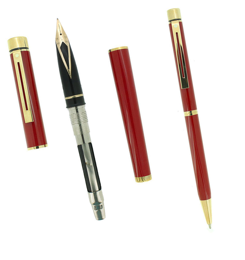 C1982 SHEAFFER TARGA IMPERIAL RED FOUNTAIN PEN & BALLPOINT PEN SET NEVER INKED OFFERED BY ANTIQUE DIGGER