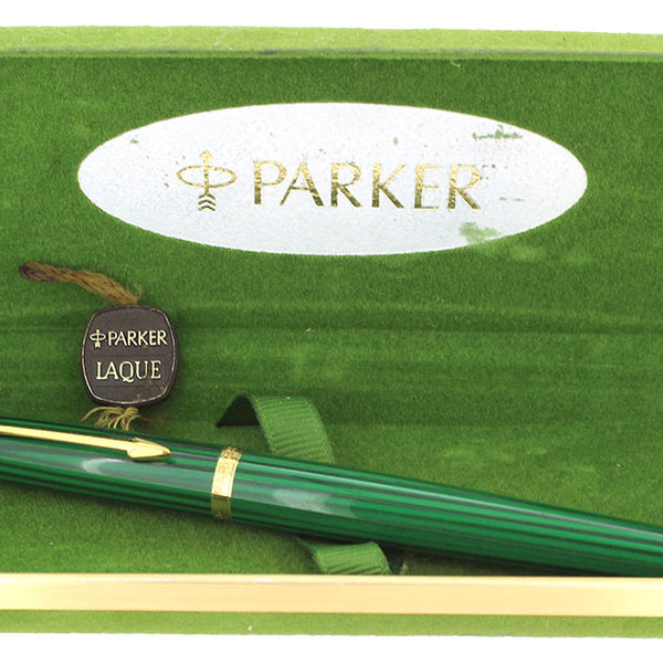1984 PARKER 75 LAQUE MALACHITE GREEN 14K FINE NIB FOUNTAIN PEN NOS NEV