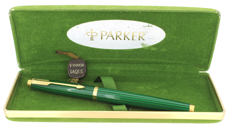 1984 PARKER 75 LAQUE MALACHITE GREEN 14K FINE NIB FOUNTAIN PEN NOS NEVER INKED OFFERED BY ANTIQUE DIGGER