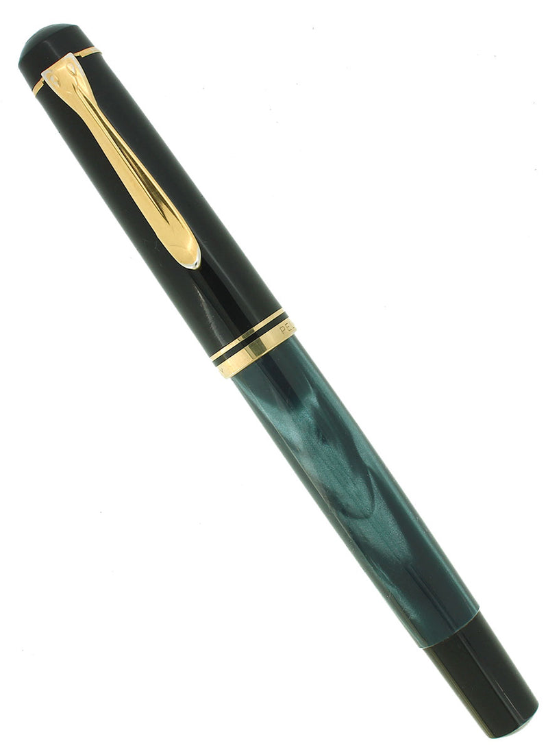 CIRCA 1985 M250 MARBLE BLUE 18C TWO-TONE MEDIUM NIB FOUNTAIN PEN RESTORED OFFERED BY ANTIQUE DIGGER