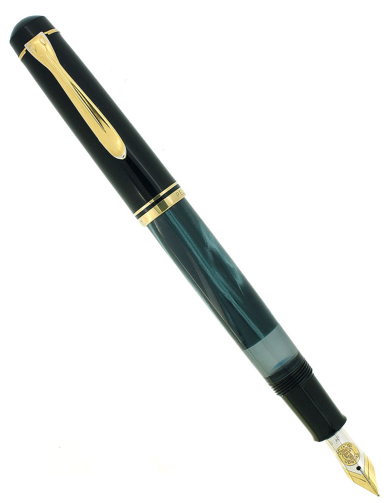 CIRCA 1985 M250 MARBLE BLUE 18C TWO-TONE MEDIUM NIB FOUNTAIN PEN RESTORED OFFERED BY ANTIQUE DIGGER