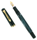 CIRCA 1985 M250 MARBLE BLUE 18C TWO-TONE MEDIUM NIB FOUNTAIN PEN RESTORED OFFERED BY ANTIQUE DIGGER