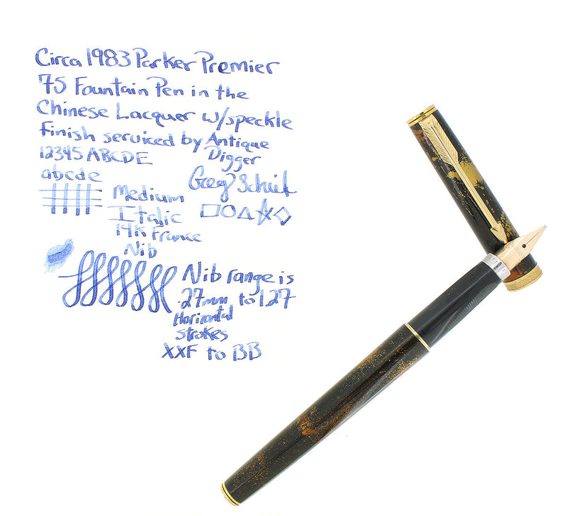 C1988 PARKER 75 PREMIER CHINESE LACQUER 14K MEDIUM ITALIC NIB FOUNTAIN PEN FRANCE OFFERED BY ANTIQUE DIGGER