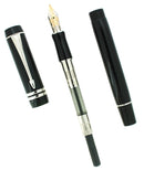 1989 DUOFOLD INTERNATIONAL BLACK W/PLATINUM TRIM 18K MEDIUM NIB FOUNTAIN PEN MINT OFFERED BY ANTIQUE DIGGER