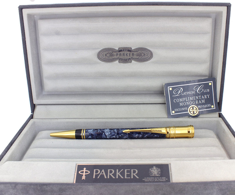 1990 PARKER DUOFOLD LAPIS LAZULI BALLPOINT PEN MINT NEW IN BOX MADE IN UK OFFERED BY ANTIQUE DIGGER