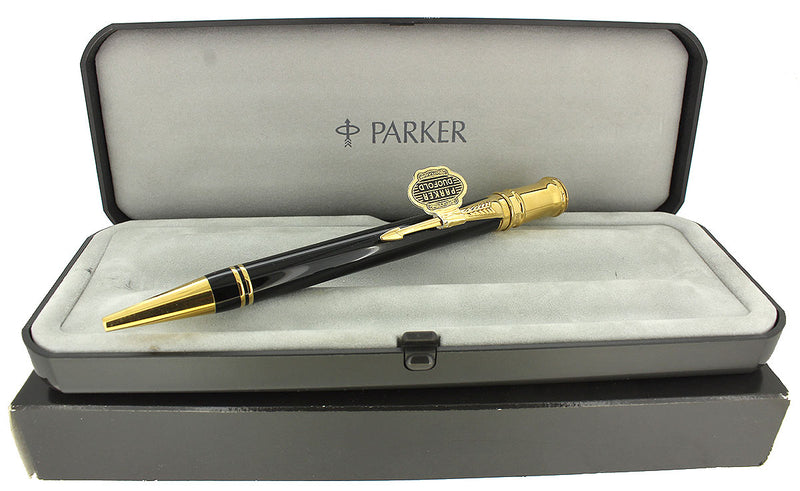 1990 PARKER DUOFOLD JET BLACK BALLPOINT PEN MADE IN UK TAGGED OFFERED BY ANTIQUE DIGGER