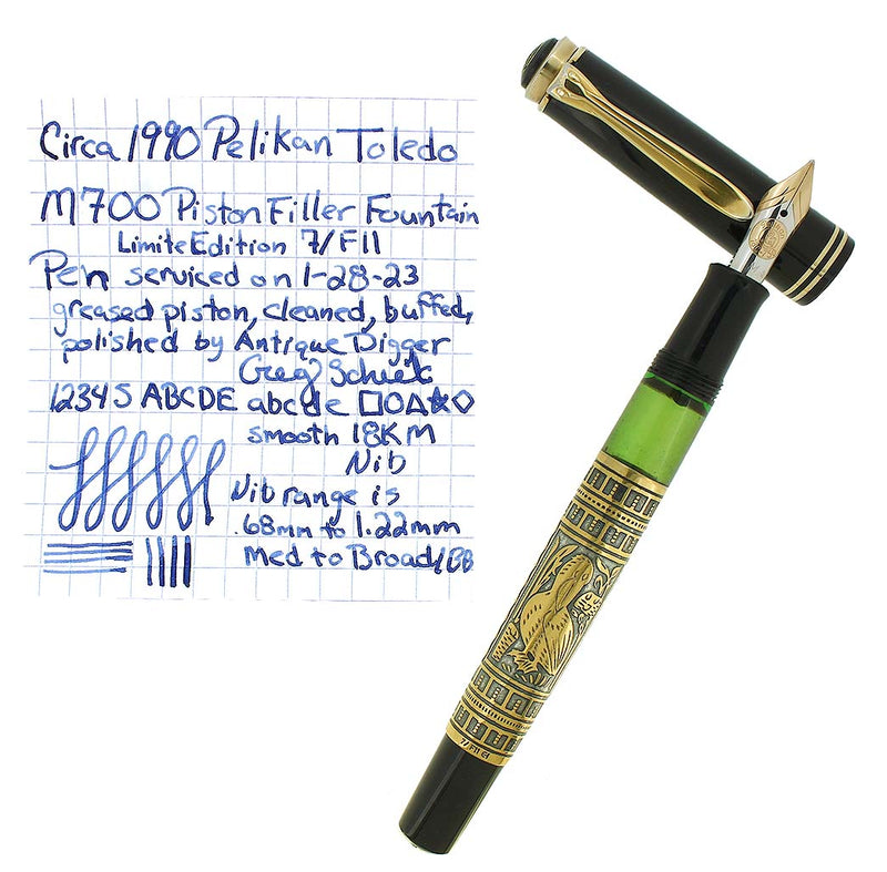 C1990 PELIKAN M700 TOLEDO 18C/750 MED NIB LIMITED EDITION FOUNTAIN PEN W/BOX & CERTIFICATE OFFERED BY ANTIQUE DIGGER