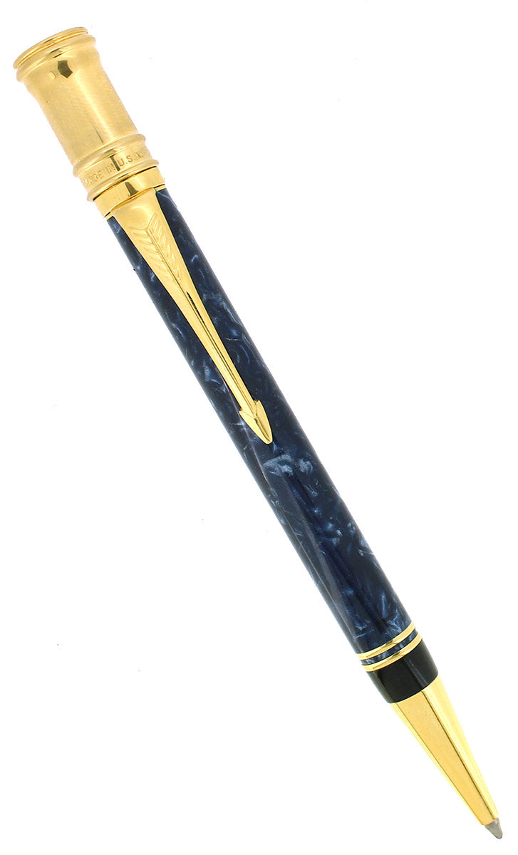 1991 PARKER DUOFOLD MARBLED BLUE BALLPOINT PEN MADE IN U.S.A. OFFERED BY ANTIQUE DIGGER