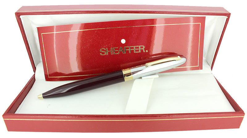 C1992 SHEAFFER CREST CHROME CAP RED LAQUE BARREL BALLPOINT PEN NEW OLD STOCK OFFERED BY ANTIQUE DIGGER