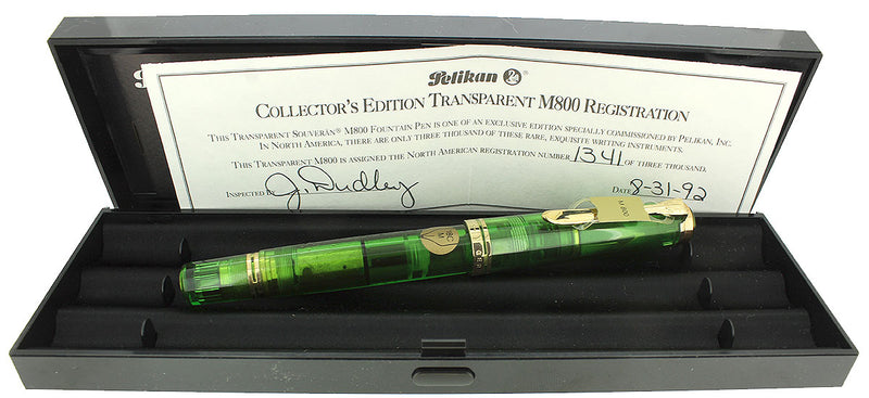 NEVER INKED 1992 PELIKAN M800 TRANSPARENT GREEN DEMONSTRATOR LIMITED EDITION FOUNTAIN PEN OFFERED BY ANTIQUE DIGGER