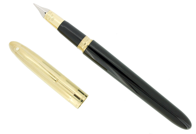 C1992 SHEAFFER CREST GOLD/BLACK LAQUE 18K B NIB FOUNTAIN PEN NEVER INKED OFFERED BY ANTIQUE DIGGER