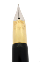 C1992 SHEAFFER CREST GOLD/BLACK LAQUE 18K FINE NIB FOUNTAIN PEN NEVER INKED