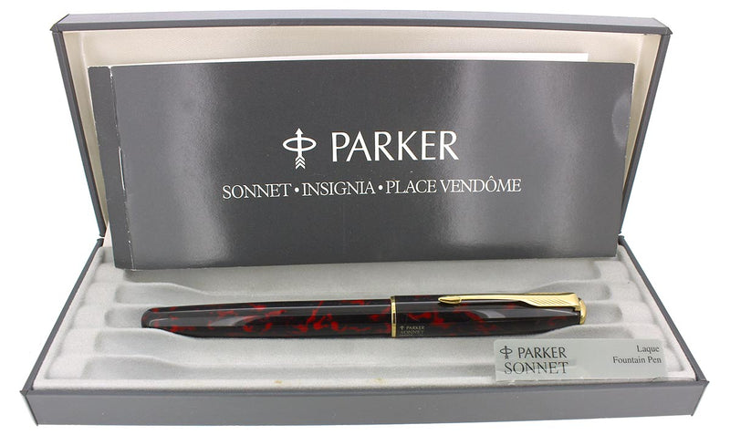 1993 PARKER SONNET LAQUE AUTUM RED W/18K MED NIB FOUNTAIN PEN NEVER INKED OFFERED BY ANTIQUE DIGGER