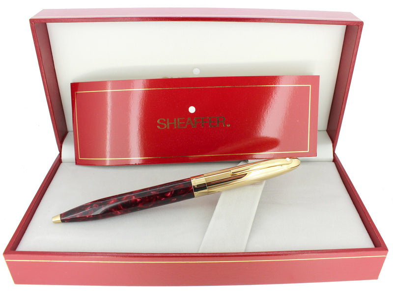 C1994 SHEAFFER CREST RED OPALITE & GOLD CAP TWIST BALLPOINT PEN NEW OLD STOCK OFFERED BY ANTIQUE DIGGER