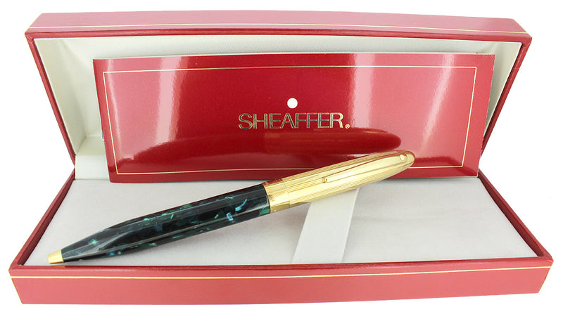 C1994 SHEAFFER CREST GREEN OPALITE & GOLD CAP TWIST BALLPOINT PEN NEW OLD STOCK OFFERED BY ANTIQUE DIGGER