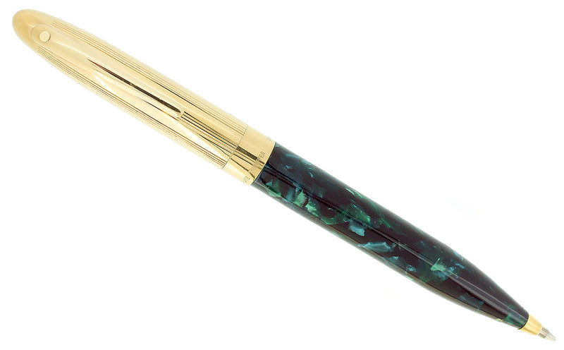 C1994 SHEAFFER CREST GREEN OPALITE & GOLD CAP TWIST BALLPOINT PEN NEW OLD STOCK OFFERED BY ANTIQUE DIGGER