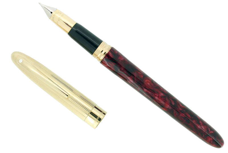 C1996 SHEAFFER CREST OPALITE RED GOLD CAP 18K F NIB FOUNTAIN PEN NEVER INKED OFFERED BY ANTIQUE DIGGER