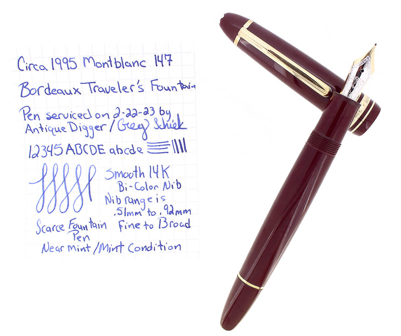 C1995 MONTBLANC MEISTERSTUCK BORDEAUX TRAVELER'S N° 147 FOUNTAIN PEN SERVICED OFFERED BY ANTIQUE DIGGER