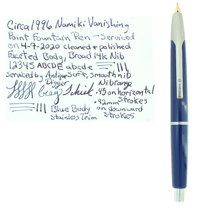 CIRCA 1996 NAMIKI FACETED BLUE VANISHING POINT 14K BROAD NIB FOUNTAIN PEN OFFERED BY ANTIQUE DIGGER