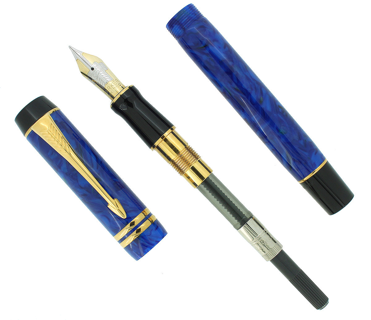 1996 PARKER DUOFOLD CENTENNIAL LAPIS LAZULI BLUE FOUNTAIN PEN 18K MEDI