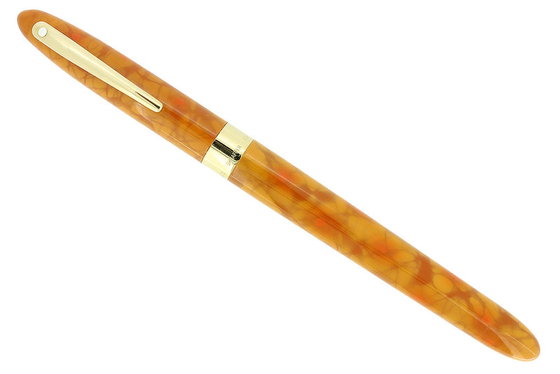 C1996 SHEAFFER CREST CADMIUM YELLOW 18K F NIB FOUNTAIN PEN NEVER INKED OFFERED BY ANTIQUE DIGGER