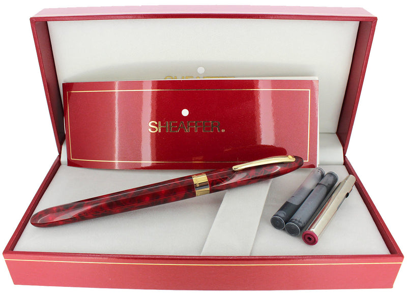 C1996 SHEAFFER CREST FLAME RED LAQUE 18K F NIB FOUNTAIN PEN NEVER INKED OFFERED BY ANTIQUE DIGGER