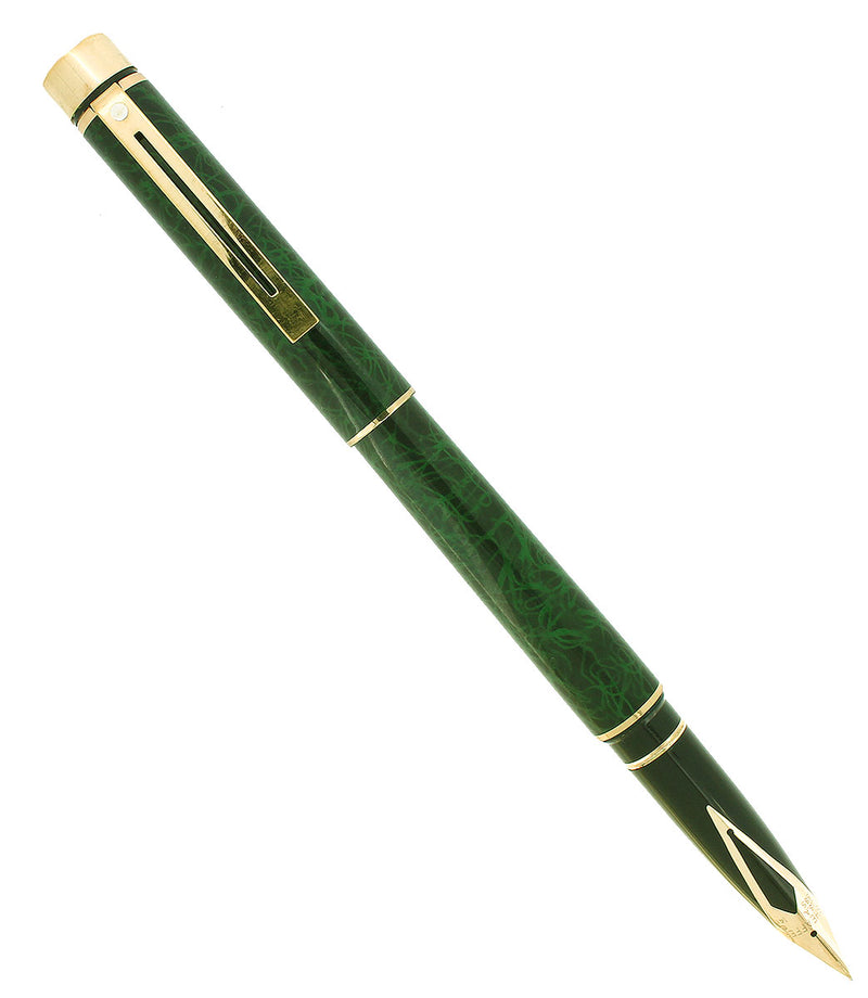 C1996 SHEAFFER MALACHITE GREEN RONCE CLASSIC TARGA MEDIUM NIB FOUNTAIN PEN NEVER INKED OFFERED BY ANTIQUE DIGGER
