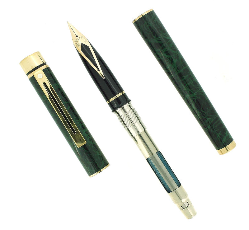 C1996 SHEAFFER MALACHITE GREEN RONCE CLASSIC TARGA MEDIUM NIB FOUNTAIN PEN NEVER INKED OFFERED BY ANTIQUE DIGGER