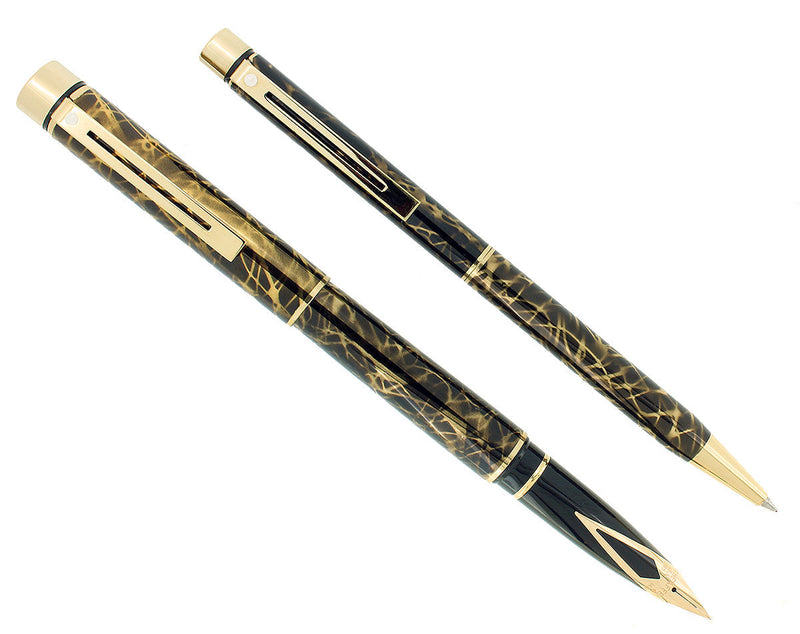 C1996 SHEAFFER TARGA LAQUE FILIGREE FOUNTAIN PEN & BALLPOINT SET NEVER INKED OFFERED BY ANTIQUE DIGGER