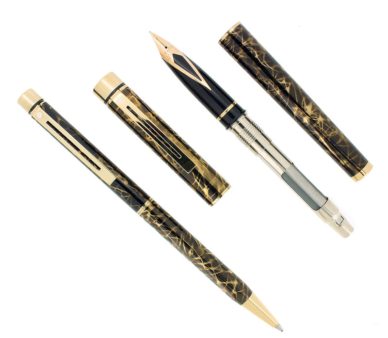 C1996 SHEAFFER TARGA LAQUE FILIGREE FOUNTAIN PEN & BALLPOINT SET NEVER INKED OFFERED BY ANTIQUE DIGGER