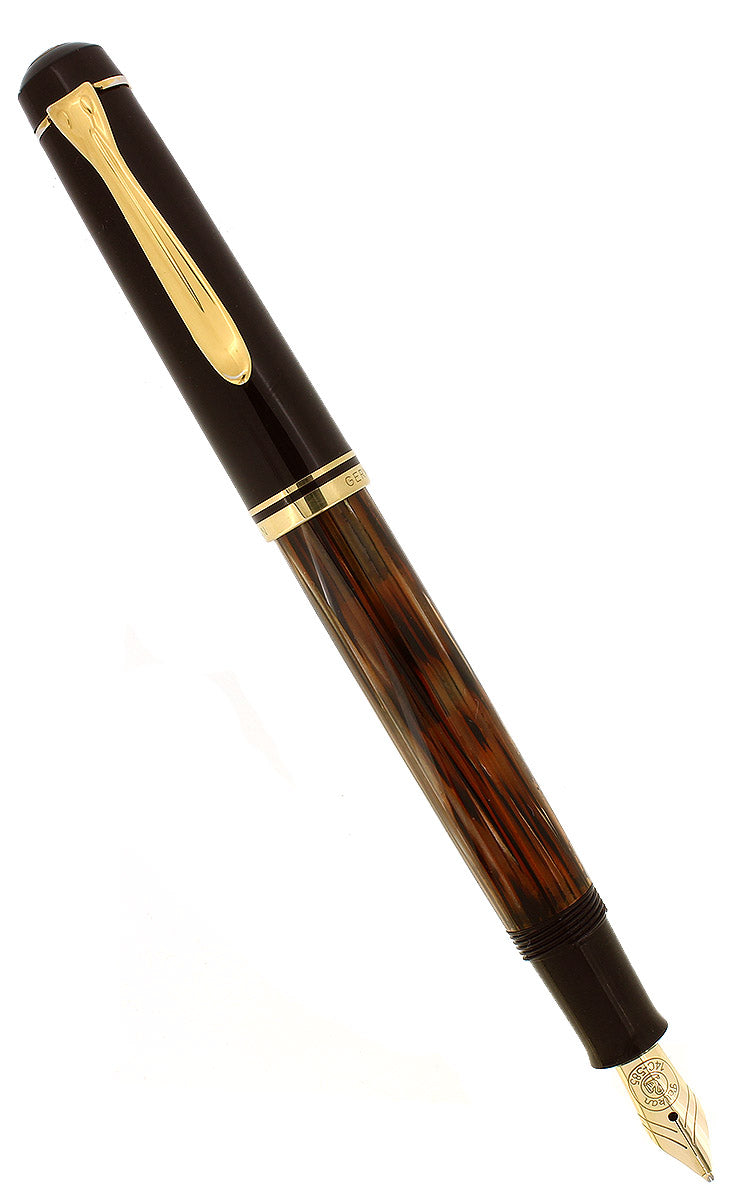 C1997 PELIKAN SPECIAL EDITION M250 TORTOISE BROWN STRIPED 14C BROAD NIB NIB FOUNTAIN PEN OFFERED BY ANTIQUE DIGGER