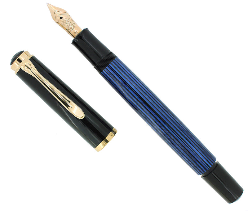 MINT CIRCA 1997 PELIKAN M400 (OLD STYLE) BLUE STRIPED FOUNTAIN PEN NEVER INKED OFFERED BY ANTIQUE DIGGER