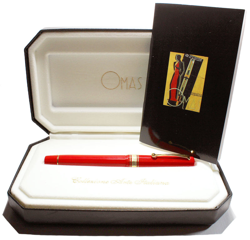 CIRCA 1998 OMAS MILORD 12 SIDED FACETED RED FOUNTAIN PEN IN BOX NEAR MINT OFFERED BY ANTIQUE DIGGER