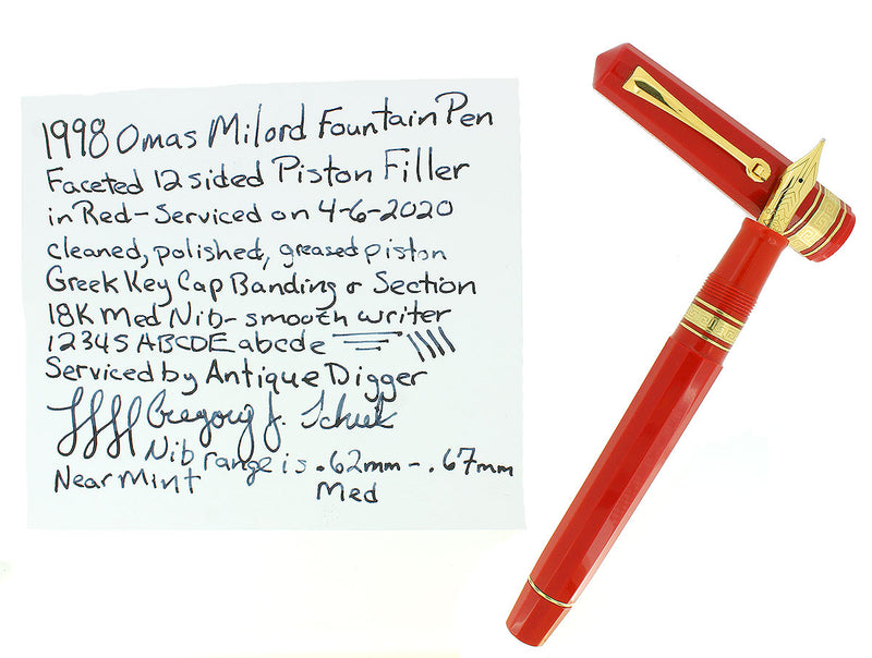 CIRCA 1998 OMAS MILORD 12 SIDED FACETED RED FOUNTAIN PEN IN BOX NEAR MINT OFFERED BY ANTIQUE DIGGER