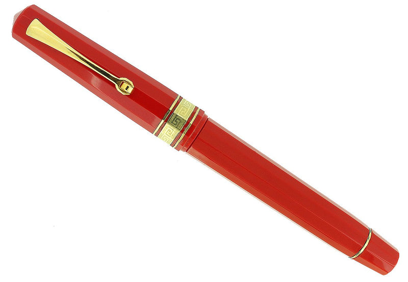 C1998 OMAS MILORD RED 12 SIDED FACETED FOUNTAIN PEN IN BOX NEW OLD STOCK NEVER INKED OFFERED BY ANTIQUE DIGGER