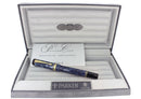 1998 PARKER DUOFOLD INTERNATIONAL BLUE MARBLE FOUNTAIN PEN 18K FINE NIB NEW IN BOX OFFERED BY ANTIQUE DIGGER