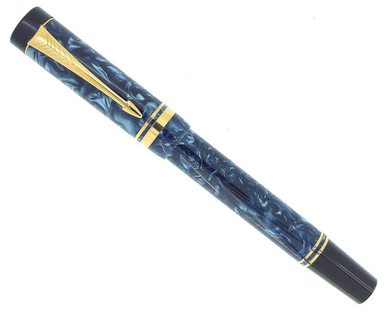 1998 PARKER DUOFOLD INTERNATIONAL BLUE MARBLE FOUNTAIN PEN 18K FINE NIB NEW IN BOX OFFERED BY ANTIQUE DIGGER