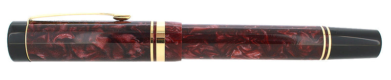 1998 PARKER DUOFOLD CENTENNIAL RED MARBLED 18K FINE OBLIQUE ITALIC NIB FOUNTAIN PEN OFFERED BY ANTIQUE DIGGER