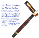 1999 PARKER DUOFOLD CENTENNIAL RED MARBLED 18K MEDIUM LEFT OBLIQUE NIB FOUNTAIN PEN OFFERED BY ANTIQUE DIGGER