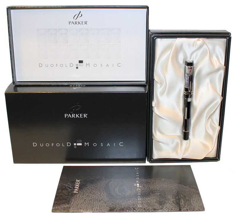 2002 PARKER DUOFOLD INTERNATIONAL BLACK MOSAIC FOUNTAIN PEN 18K NIB NEW IN BOX OFFERED BY ANTIQUE DIGGER