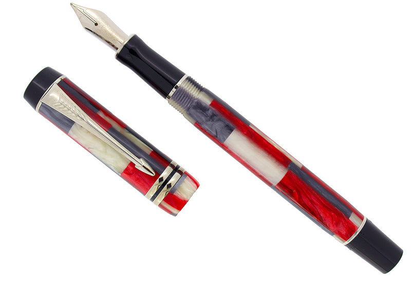 2002 PARKER DUOFOLD INTERNATIONAL RED MOSAIC FOUNTAIN PEN 18K NIB NEW IN BOX OFFERED BY ANTIQUE DIGGER