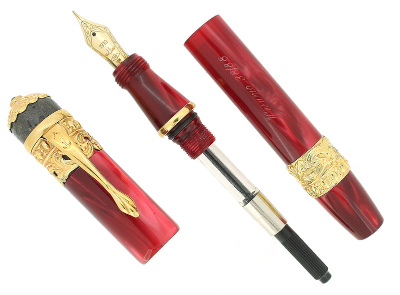 2002 ANCORA LIMITED EDITION 38/88 VEZUVIO RED FOUNTAIN PEN 18K FINE NIB MINT OFFERED BY ANTIQUE DIGGER