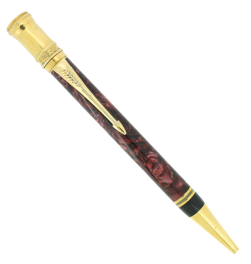 2003 PARKER DUOFOLD RED MARBLED BALLPOINT PEN MADE IN UK