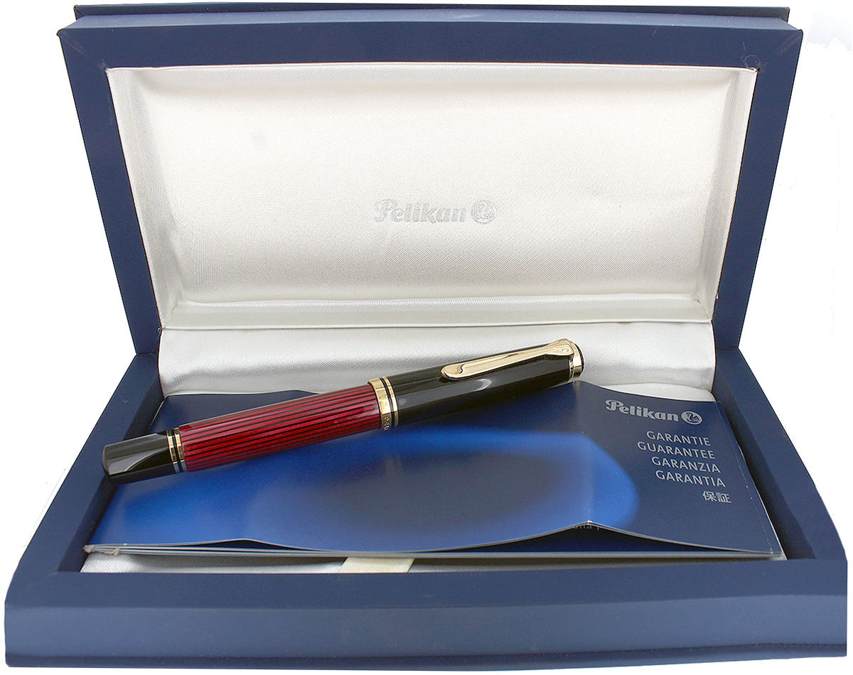 2010 PELIKAN M800 SOUVERAN 18C FINE NIB RED STRIPE FOUNTAIN PEN NEAR M