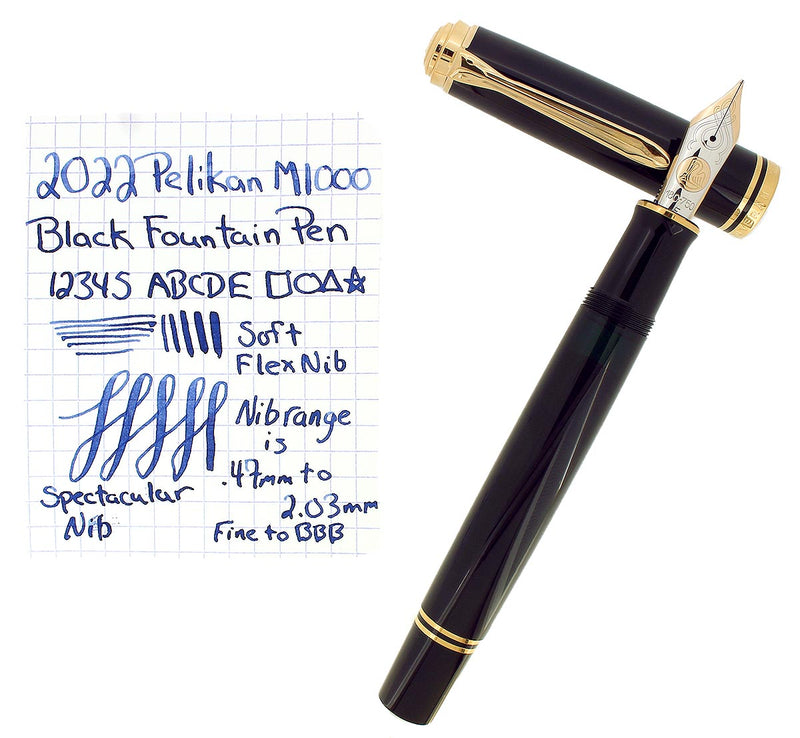 2022 PELIKAN M1000 SOUVERAN GOLD TRIM 18C F-BBB 2.03MM FLEX NIB BLACK FOUNTAIN PEN MINT NEW IN BOX OFFERED BY ANTIQUE DIGGER
