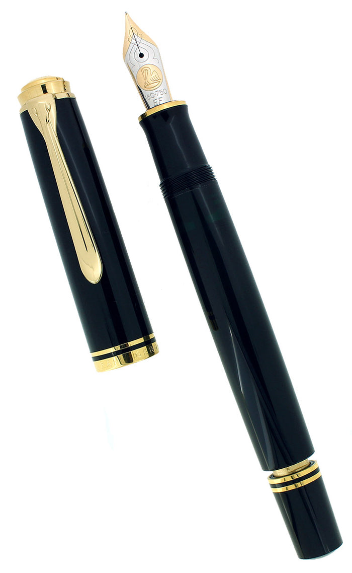 2022 PELIKAN M800 SOUVERAN GOLD TRIM 18C EXTRA FINE NIB BLACK FOUNTAIN