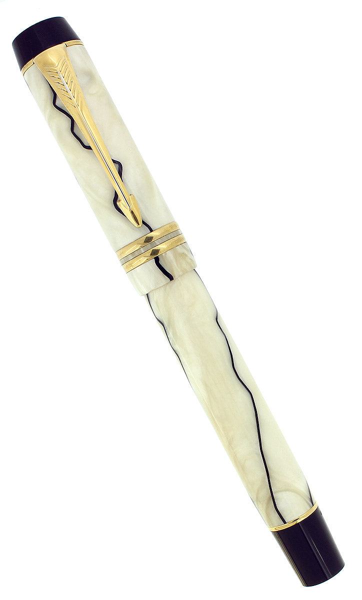 2006 PARKER DUOFOLD CENTENNIAL BLACK & PEARL 18K STUB SPADE NIB FOUNTAIN PEN OFFERED BY ANTIQUE DIGGER