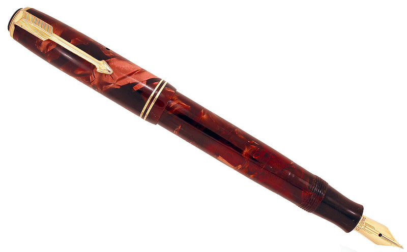 1934 PARKER BURGUNDY MOTTLED DOUBLE JEWEL VACUMATIC JR FOUNTAIN PEN RESTORED OFFERED BY ANTIQUE DIGGER