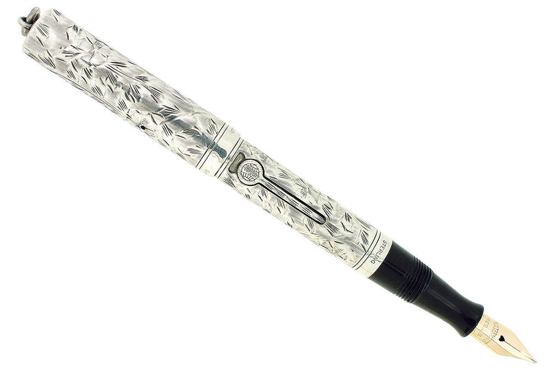 C1924 WATERMAN STERLING HAND ENGRAVED VINE 452 1/2V FOUNTAIN PEN RESTORED OFFERED BY ANTIQUE DIGGER